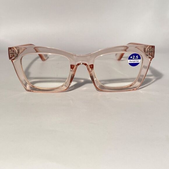 1069 Gretchen Reading Glasses 2.5 Square Clear Pink Frames Oversize NWT - Picture 3 of 10